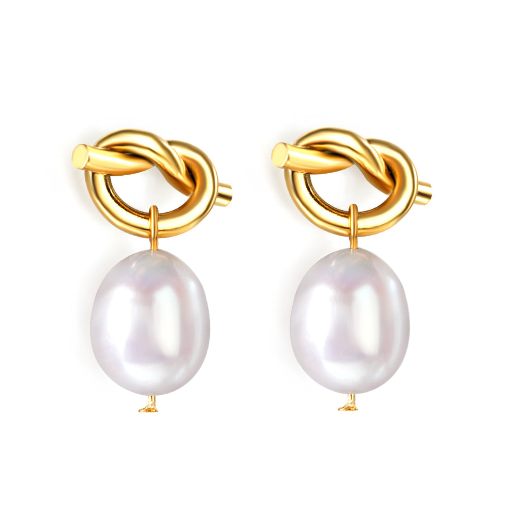 Rope Knot + White Pearl Stud Earrings asonjewelry